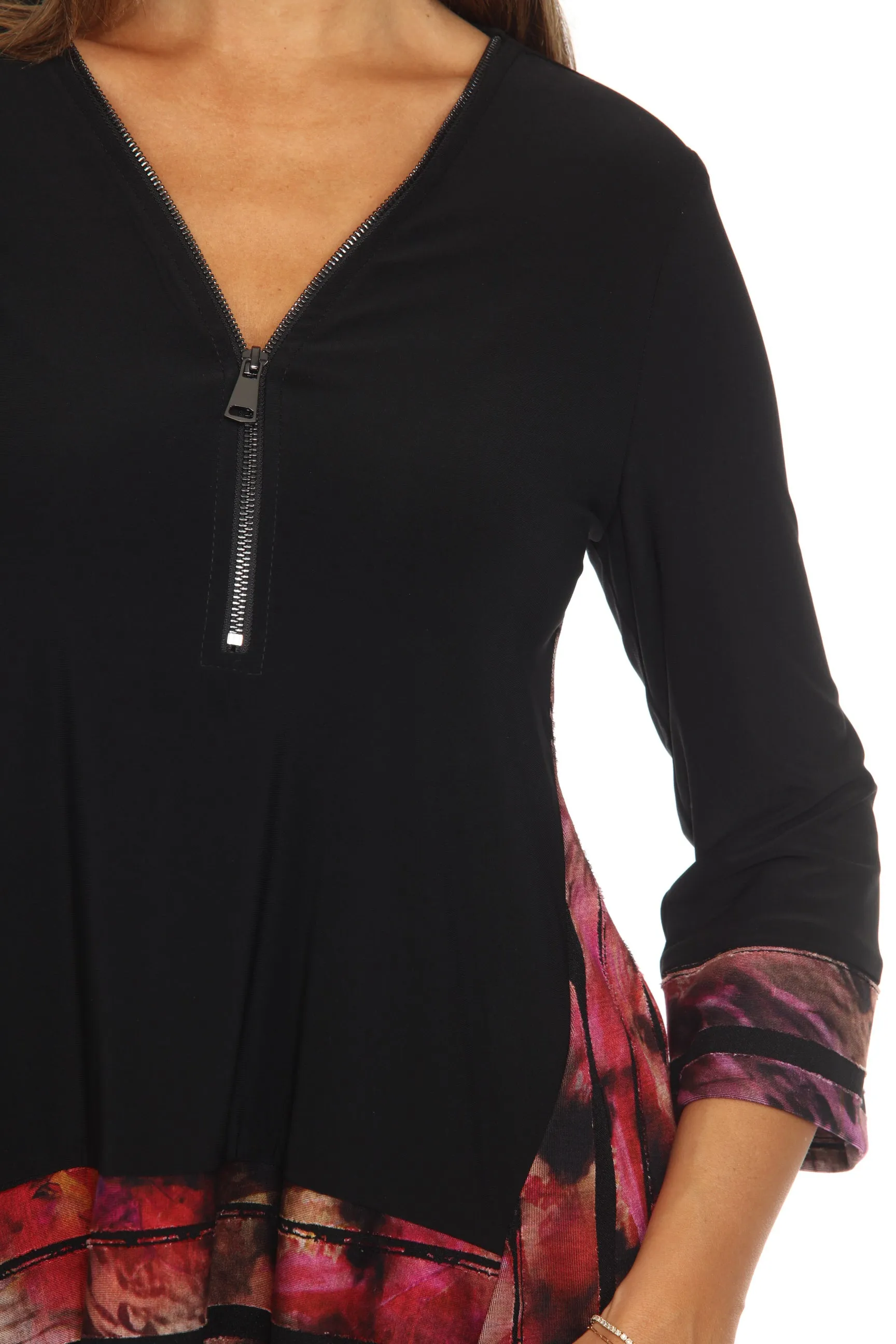 Joseph Ribkoff Black/Multi Abstract Stripes High Low Tunic Top 243157