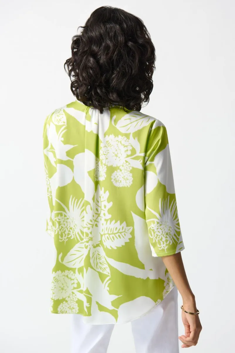 Joseph Ribkoff Key Lime/Vanilla Mandarin Collared 3/4 Sleeve Boxy Top 242184