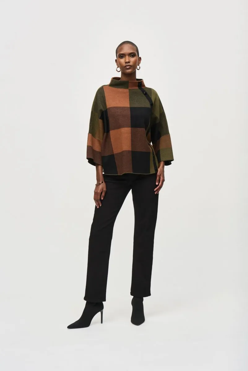 Joseph Ribkoff Multi Plaid Jacquard Sweater Top 243948