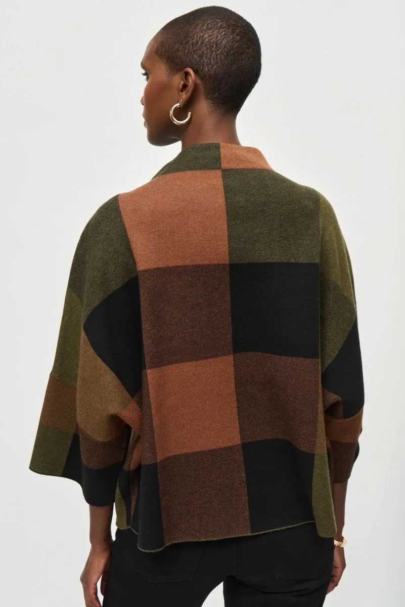 Joseph Ribkoff Multi Plaid Jacquard Sweater Top 243948