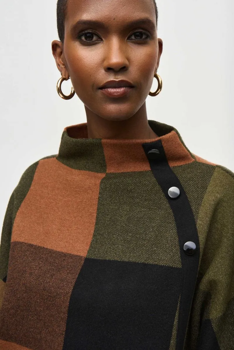 Joseph Ribkoff Multi Plaid Jacquard Sweater Top 243948