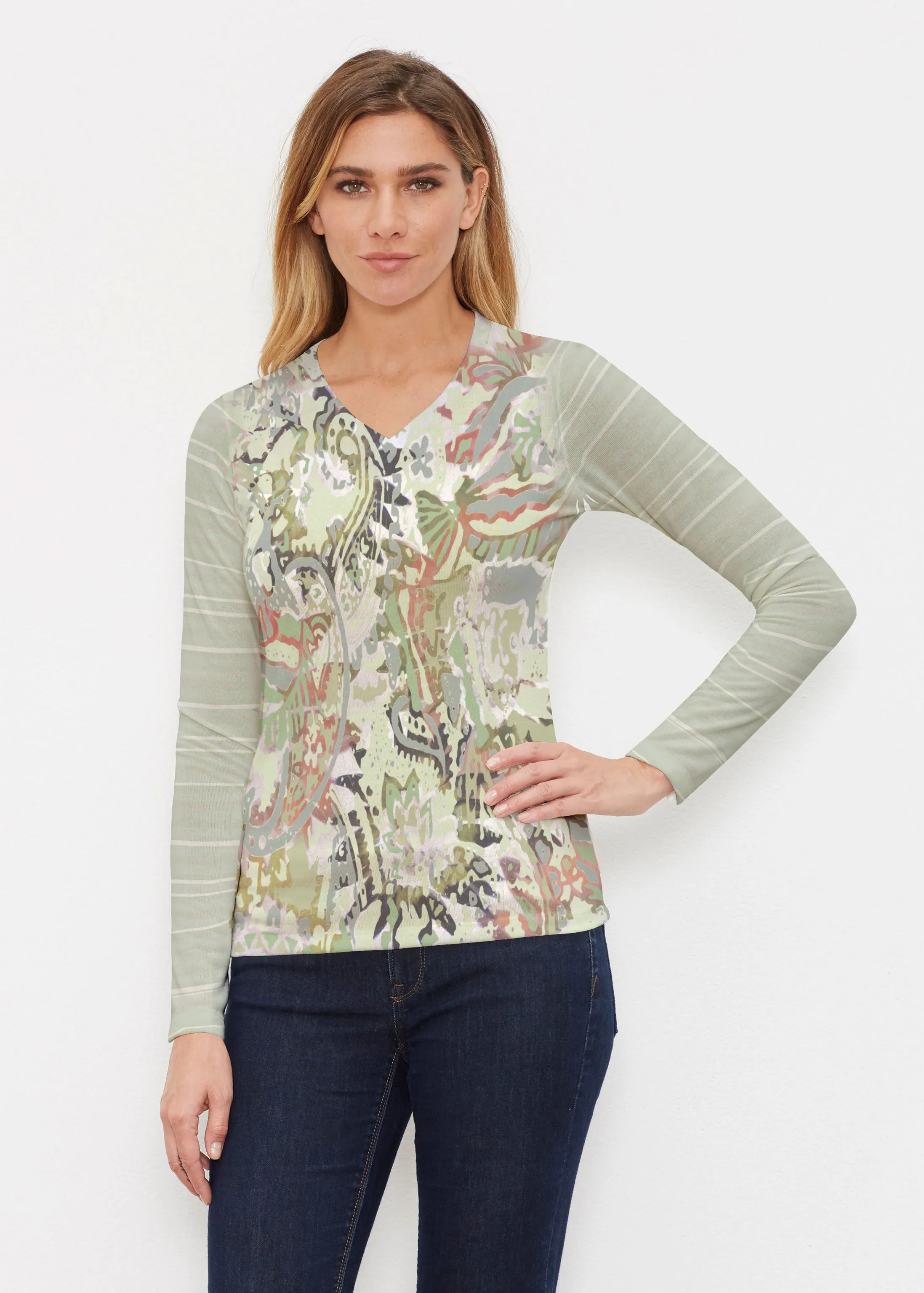 Jungle Escape (19156) ~ Butterknit Long Sleeve V-Neck Top