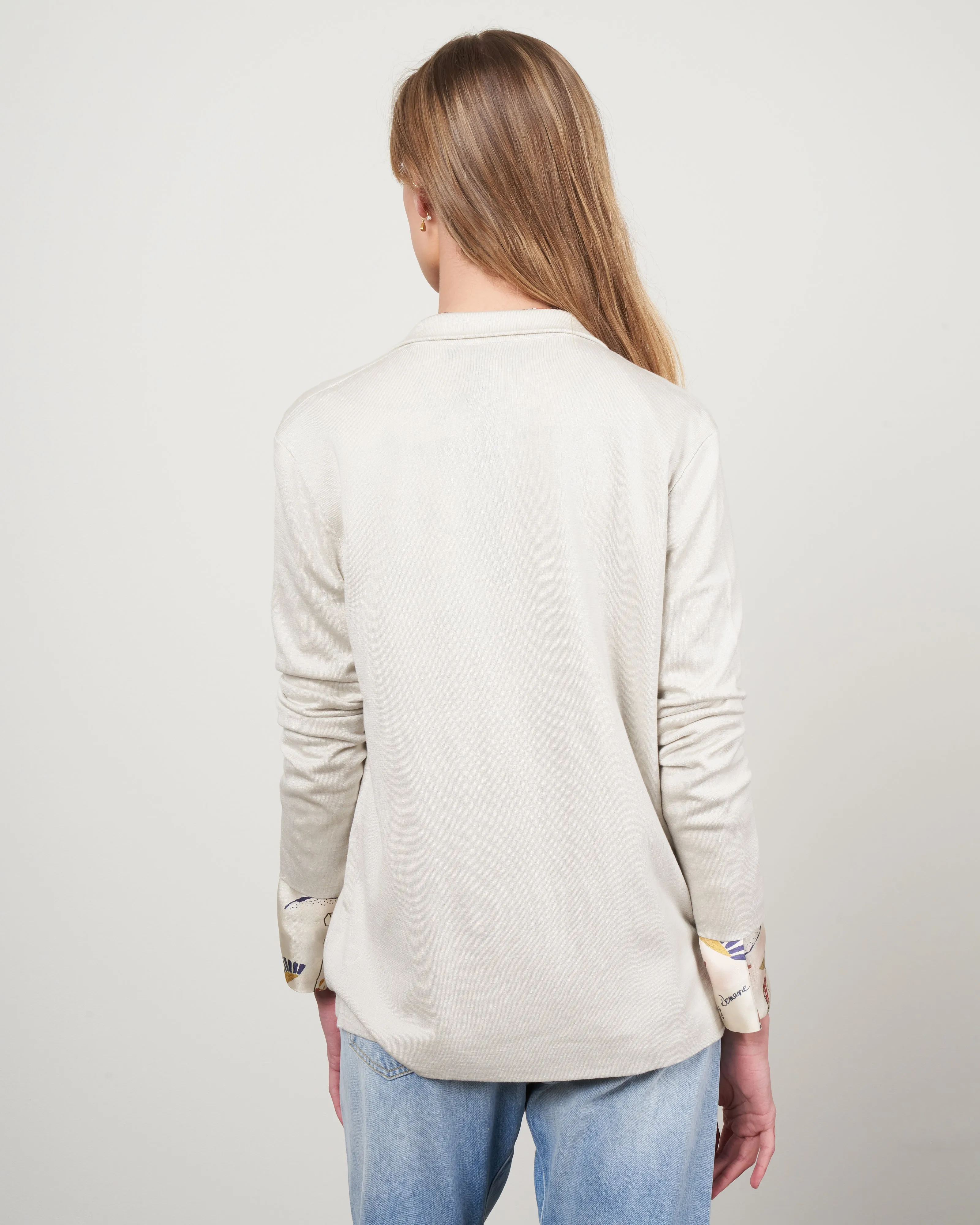 justine cardigan - stone with white dots