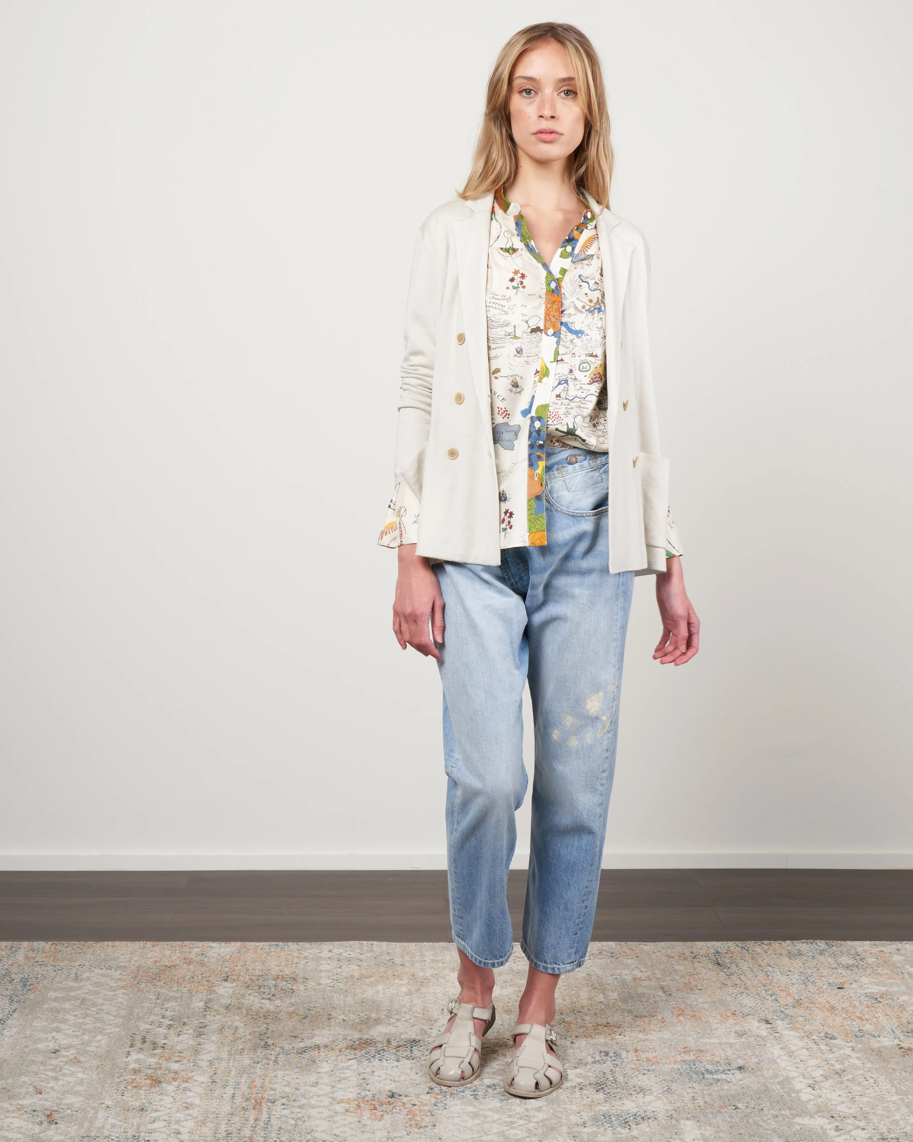 justine cardigan - stone with white dots