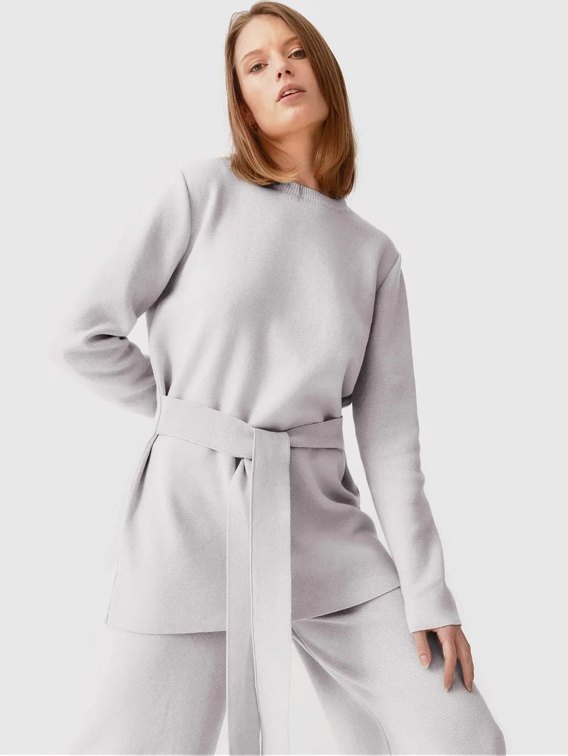 Knitted Organic Cotton Long Trousers | Light Grey