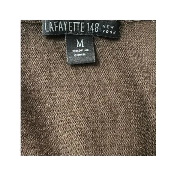 Lafayette 148 100% Wool Brown Round Neck Short Sleeve Sweater Knit Top - Medium