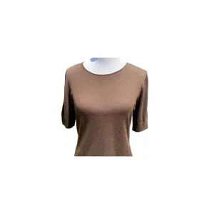 Lafayette 148 100% Wool Brown Round Neck Short Sleeve Sweater Knit Top - Medium