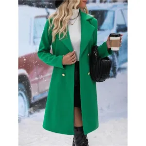 Lapel Neck Double Breasted Overcoat Ladies Late Fall Regular Fit Green