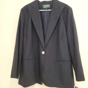 Lauren Ralph Lauren NWT Classic Blue Pinstripe Wool One-Button Blazer Jacket