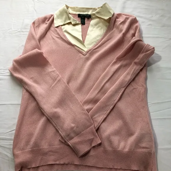Lauren Ralph Lauren womens M silk cashmere blend sweater blouse combo old money