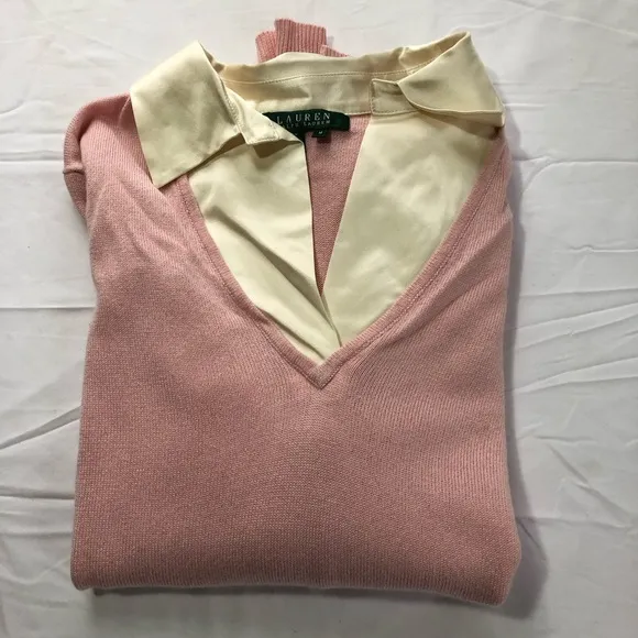 Lauren Ralph Lauren womens M silk cashmere blend sweater blouse combo old money