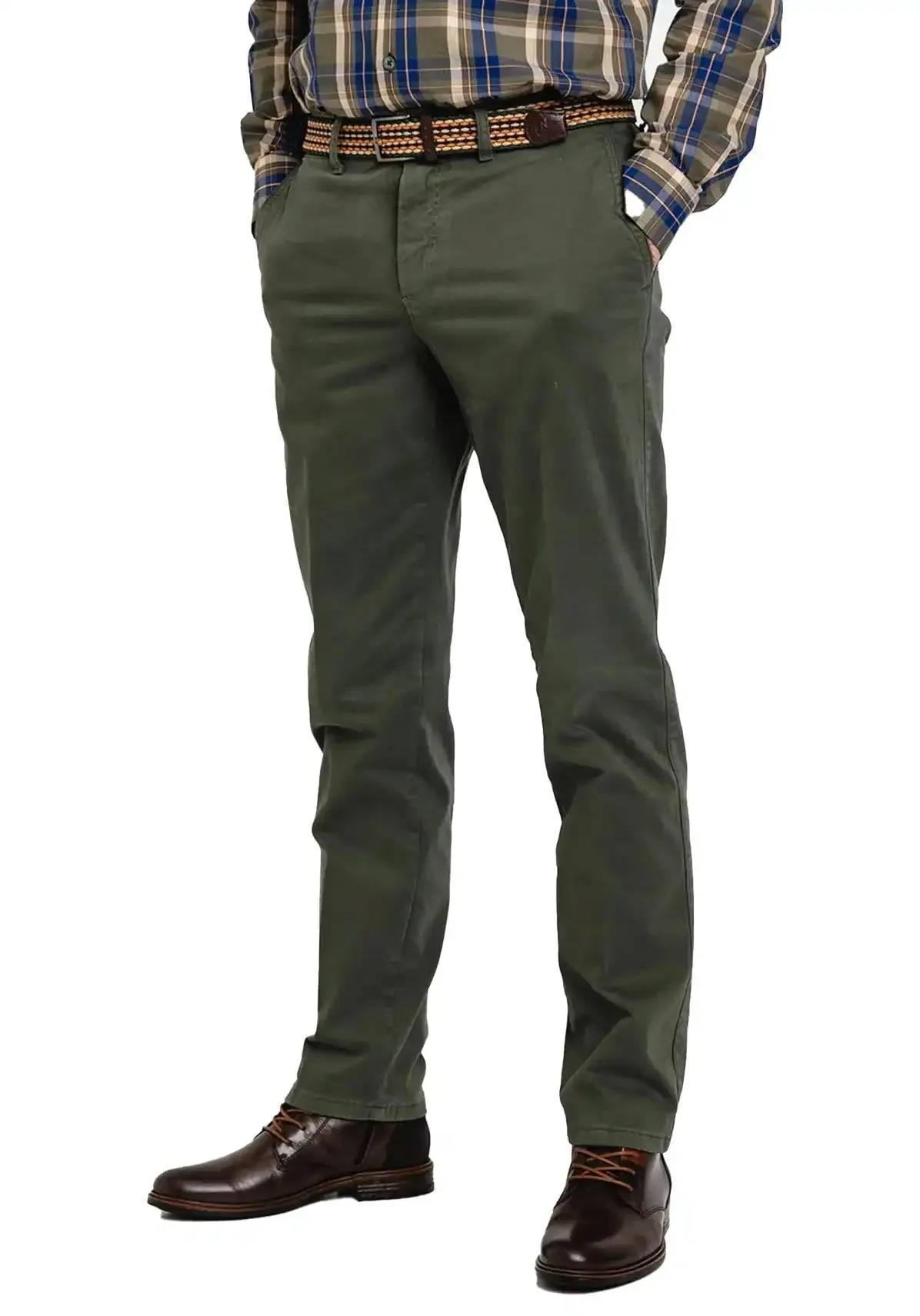LCDN By Nalo Men's Stretch Fit Chino Trousers With Belt Yansi Green