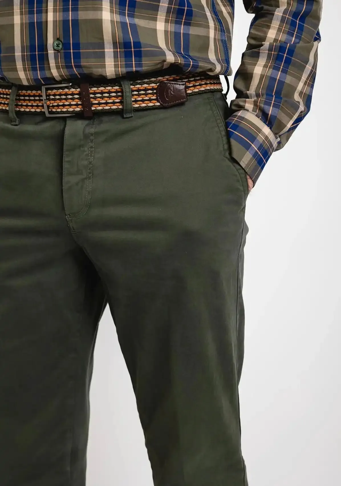LCDN By Nalo Men's Stretch Fit Chino Trousers With Belt Yansi Green
