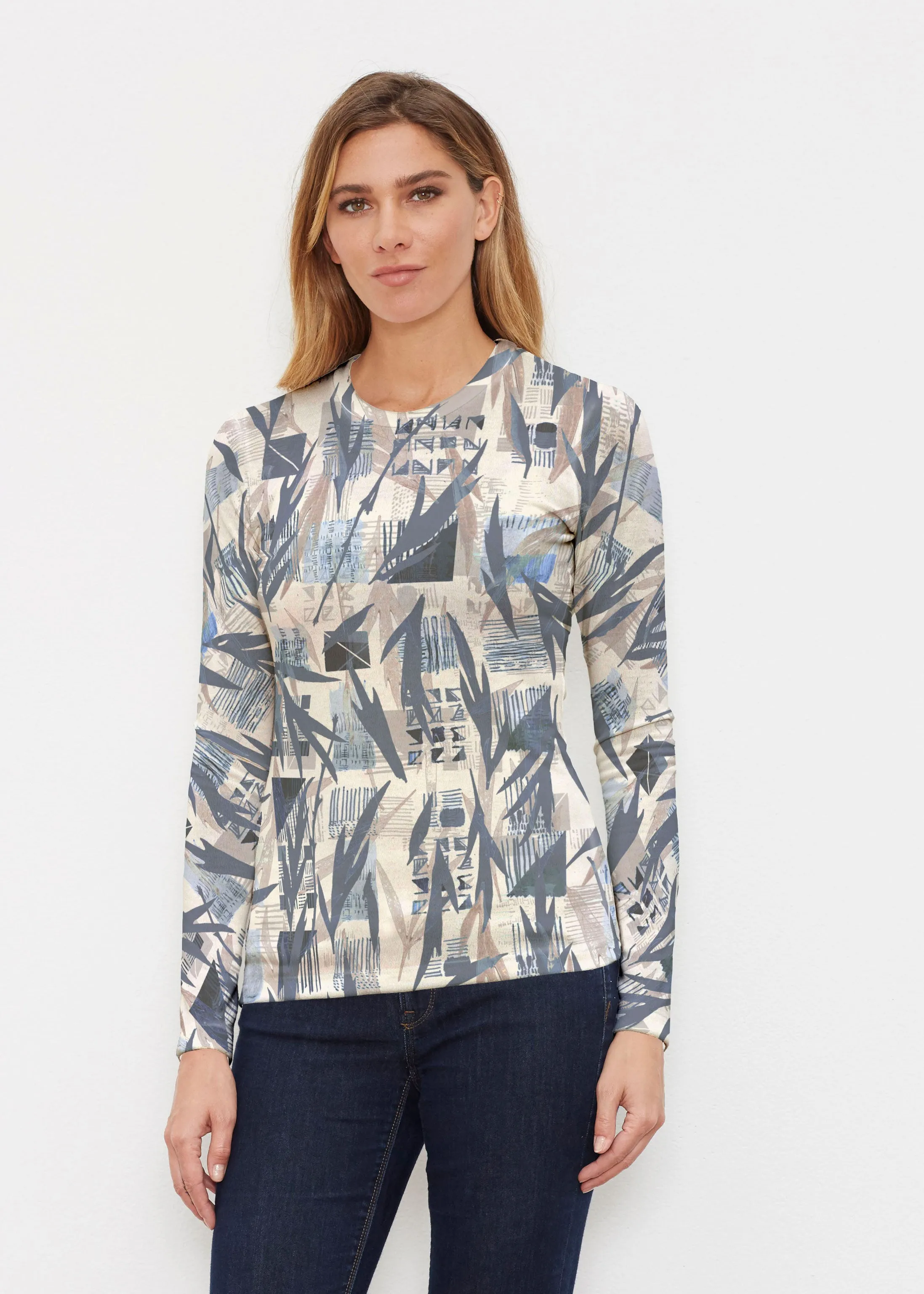 Leaves of Geo (7870) ~ Butterknit Long Sleeve Crew Top