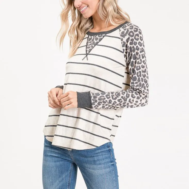 Leopard Contrast Sleeve Top
