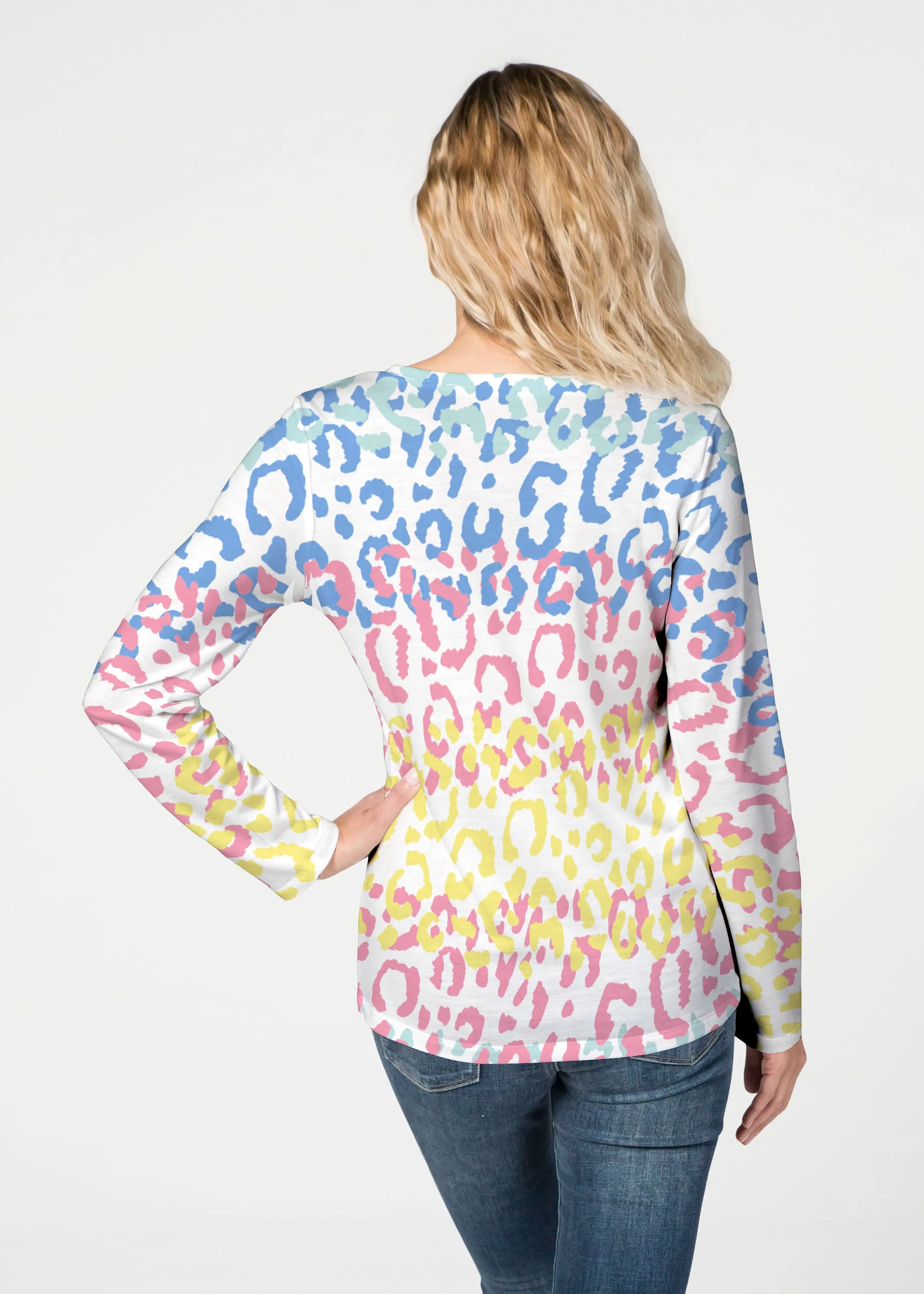 Leopard Ombre Rainbow (7899) ~ French Terry V-neck Top