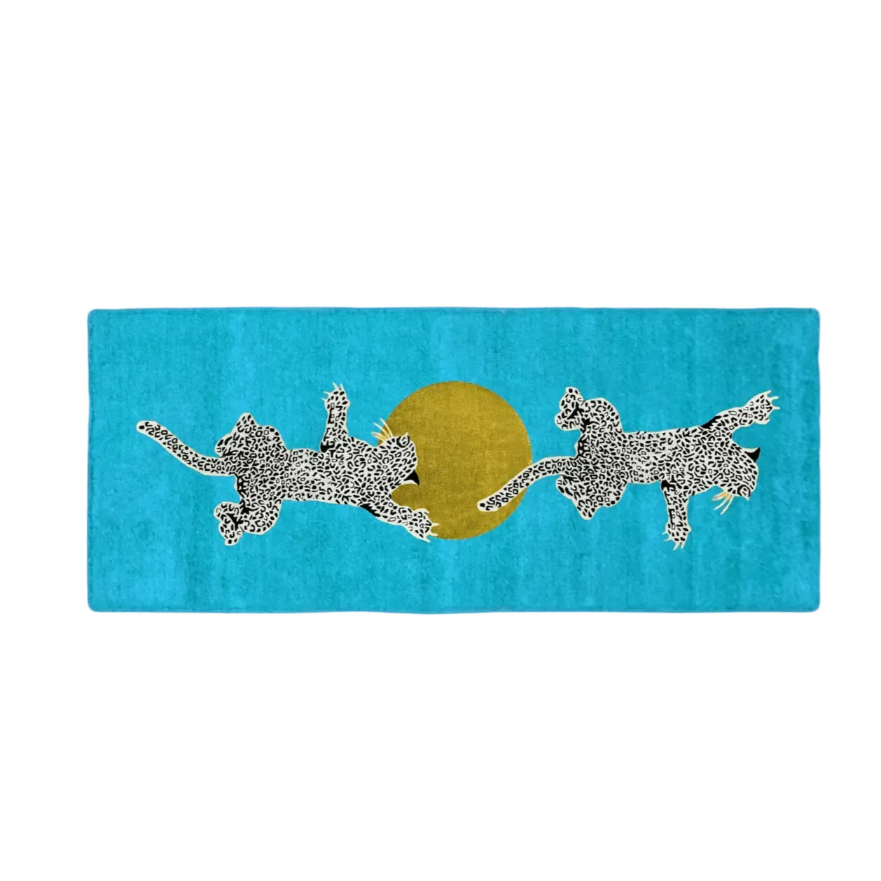 Leopards on Silky Road Hand Tufted Wool Rug Runner - Blue