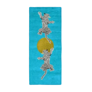 Leopards on Silky Road Hand Tufted Wool Rug Runner - Blue