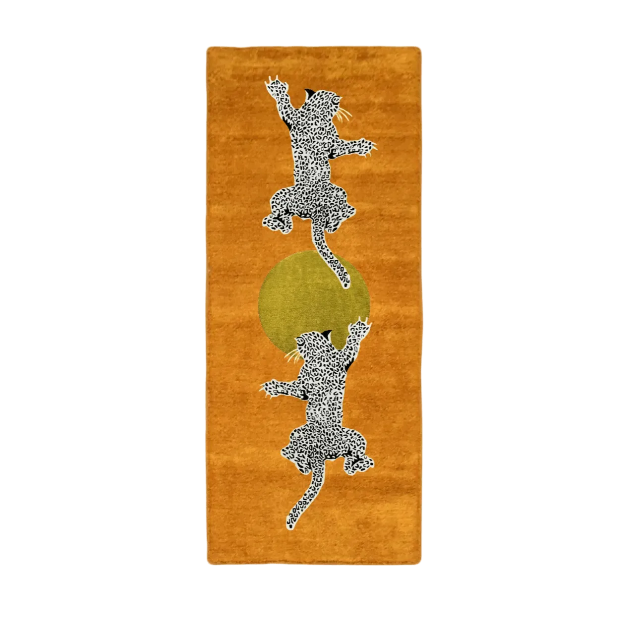 Leopards on Silky Road Hand Tufted Wool Rug Runner - Orange