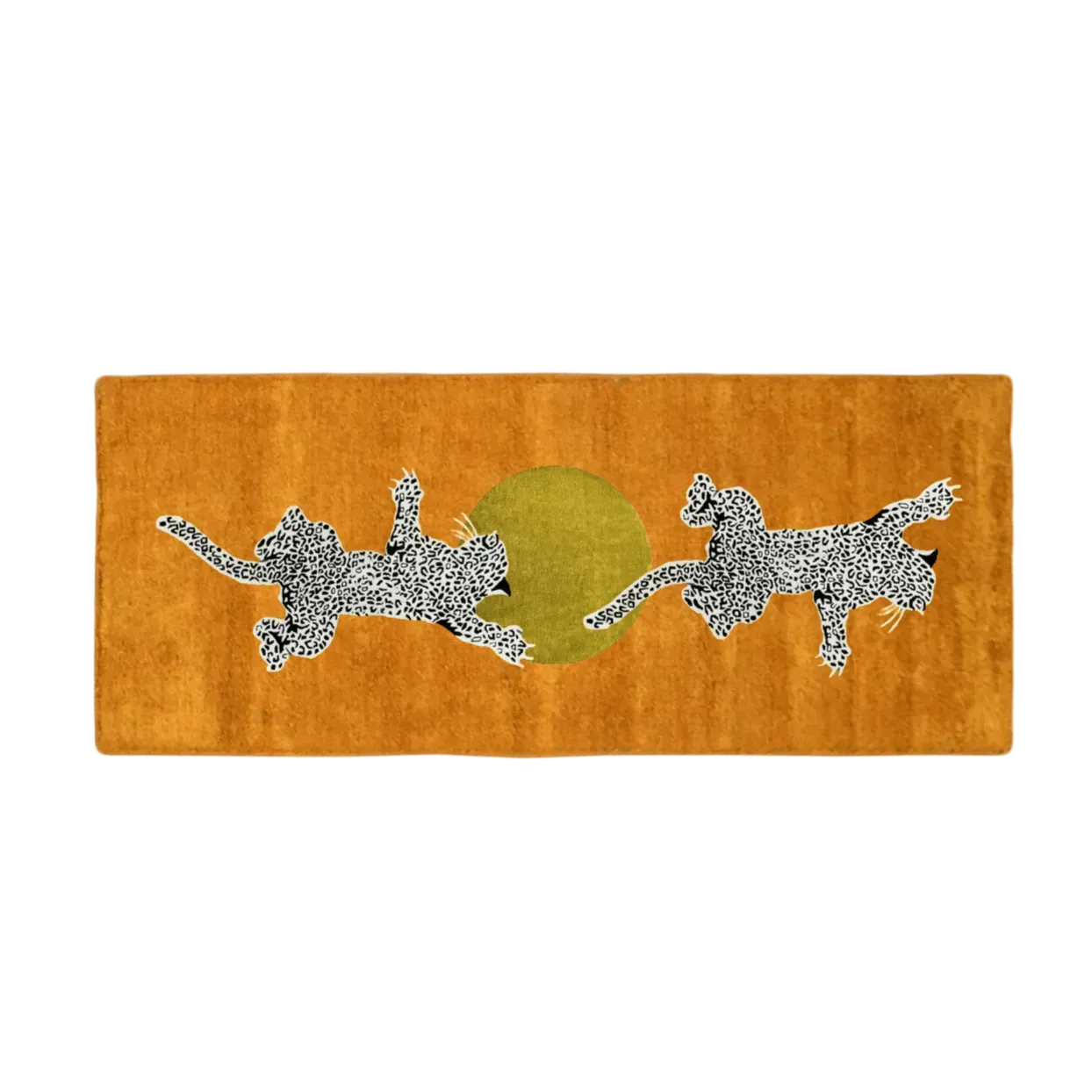 Leopards on Silky Road Hand Tufted Wool Rug Runner - Orange