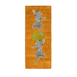 Leopards on Silky Road Hand Tufted Wool Rug Runner - Orange