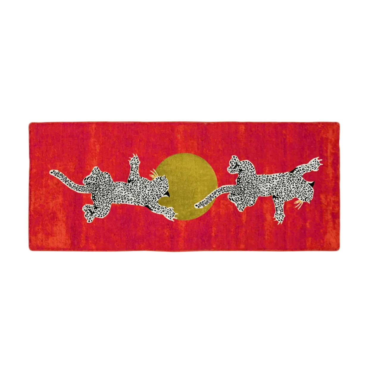 Leopards on Silky Road Hand Tufted Wool Rug Runner - Red