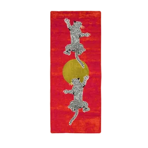 Leopards on Silky Road Hand Tufted Wool Rug Runner - Red