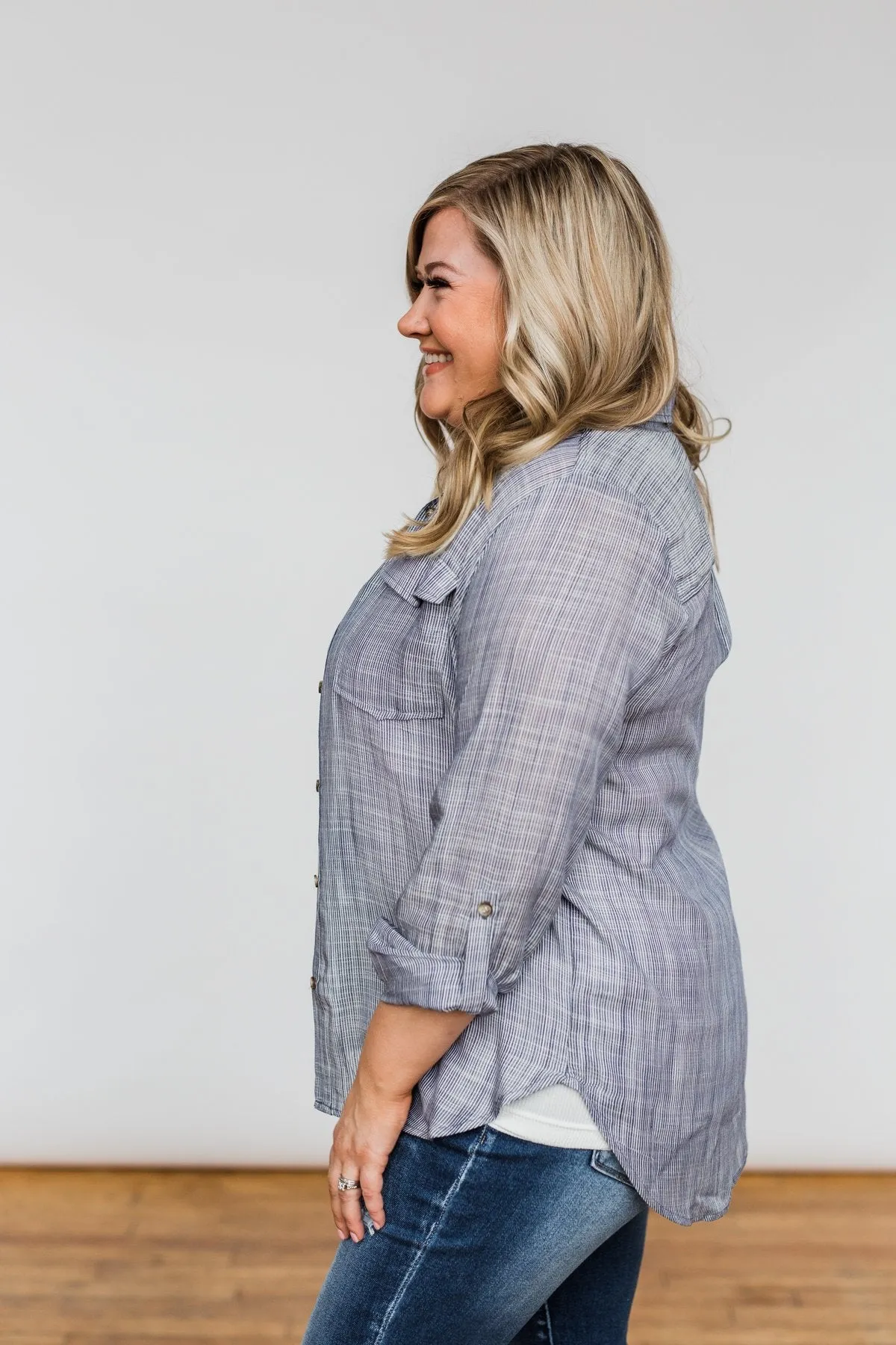 Let Me Adore You Button Down Top- Blue