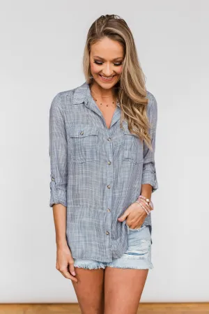 Let Me Adore You Button Down Top- Blue