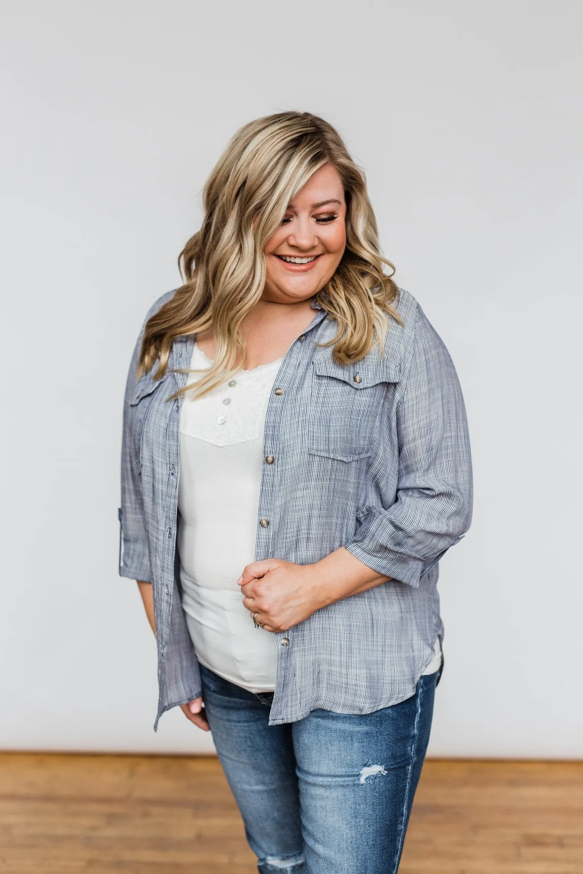 Let Me Adore You Button Down Top- Blue