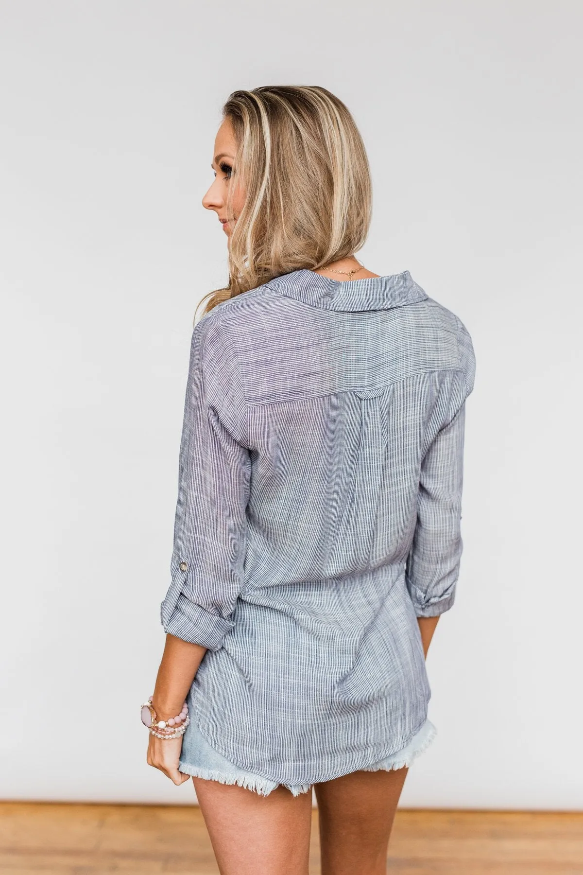 Let Me Adore You Button Down Top- Blue