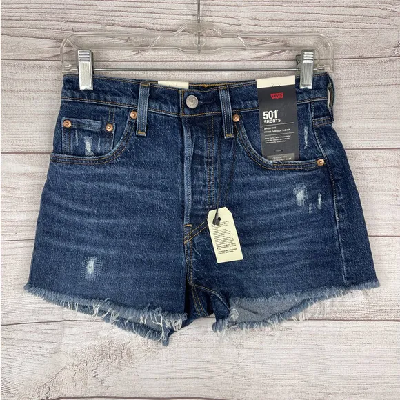 Levi’s 501 High Rise Fitted Through The Hip Denim Jean Shorts Women's Size 25