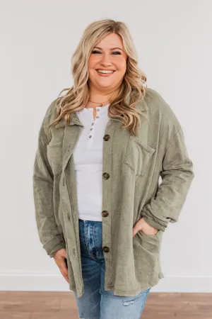 Life Is What You Make It Button Pocket Top- Olive