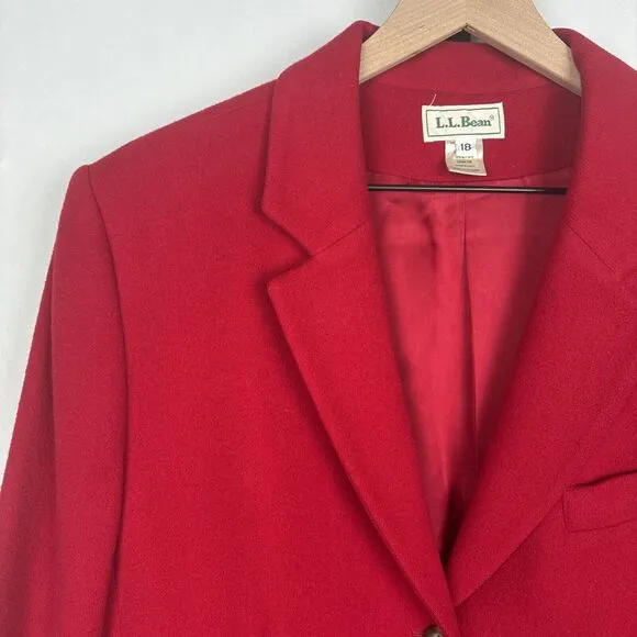 LL Bean Cashmere Wool Blazer Women's 18 Red Classic Vintage 3 Button Pockets
