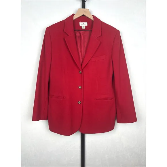 LL Bean Cashmere Wool Blazer Women's 18 Red Classic Vintage 3 Button Pockets