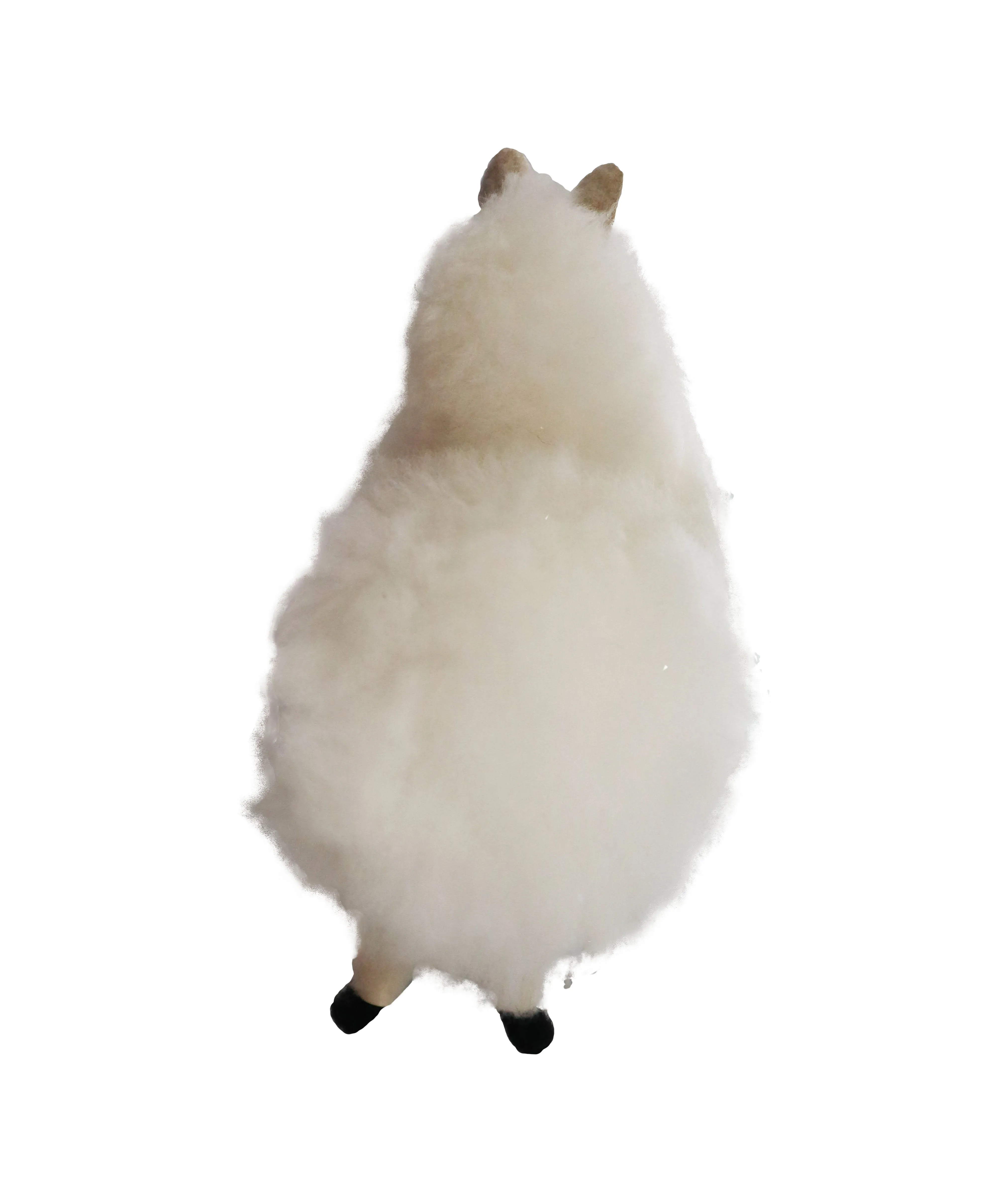 Llama Figurine Real Fur White Color 7 Inch.