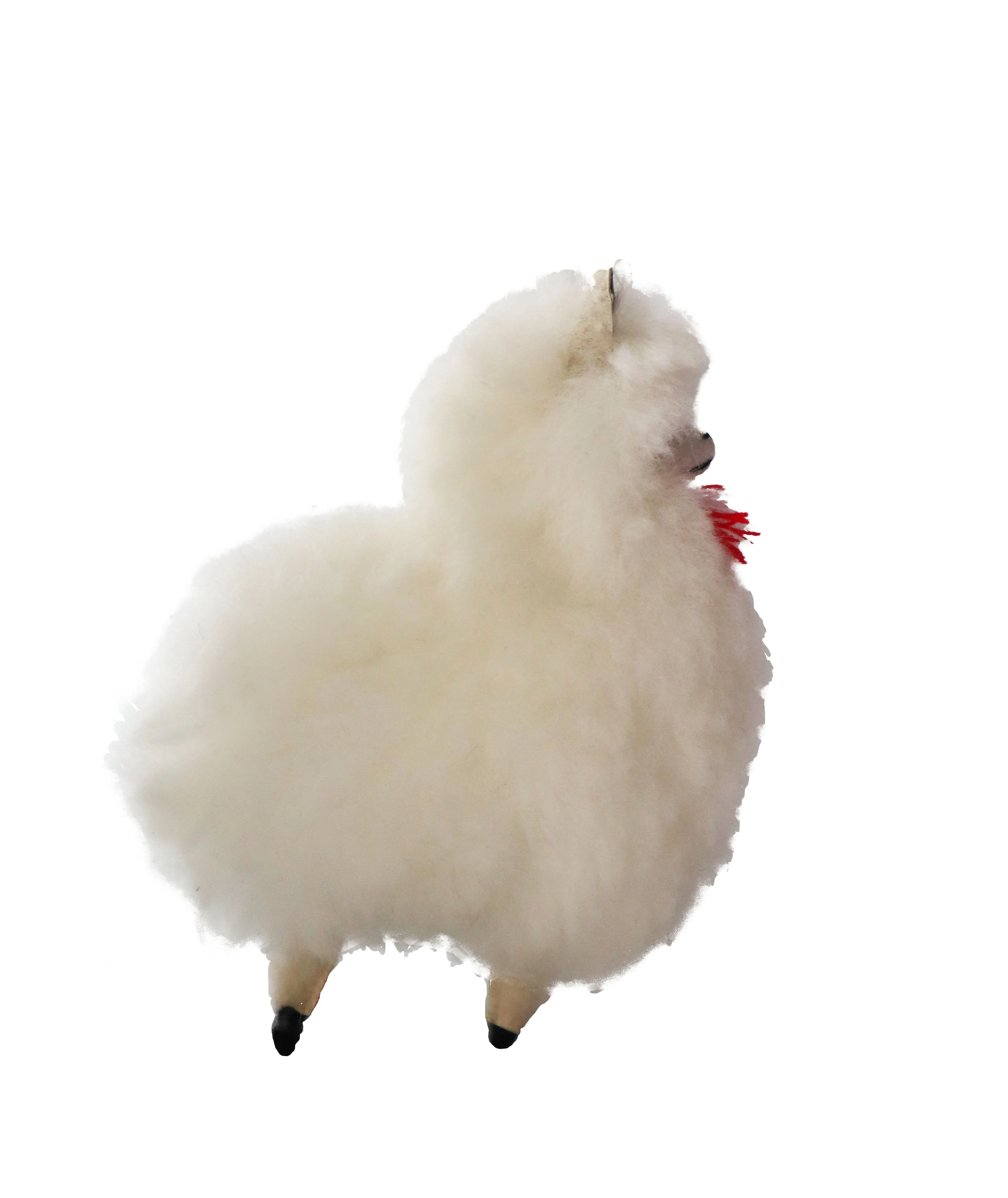 Llama Figurine Real Fur White Color 7 Inch.