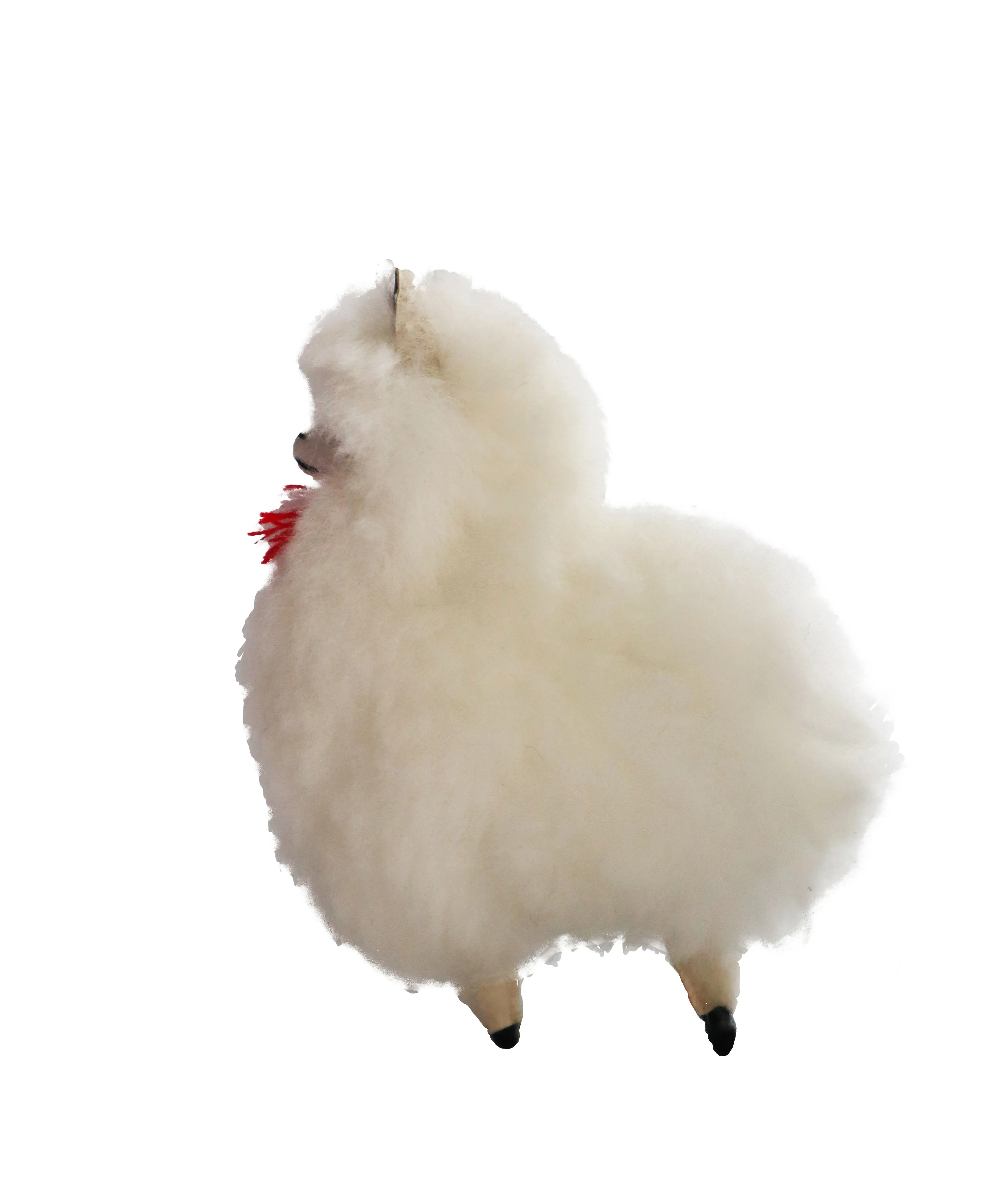 Llama Figurine Real Fur White Color 7 Inch.