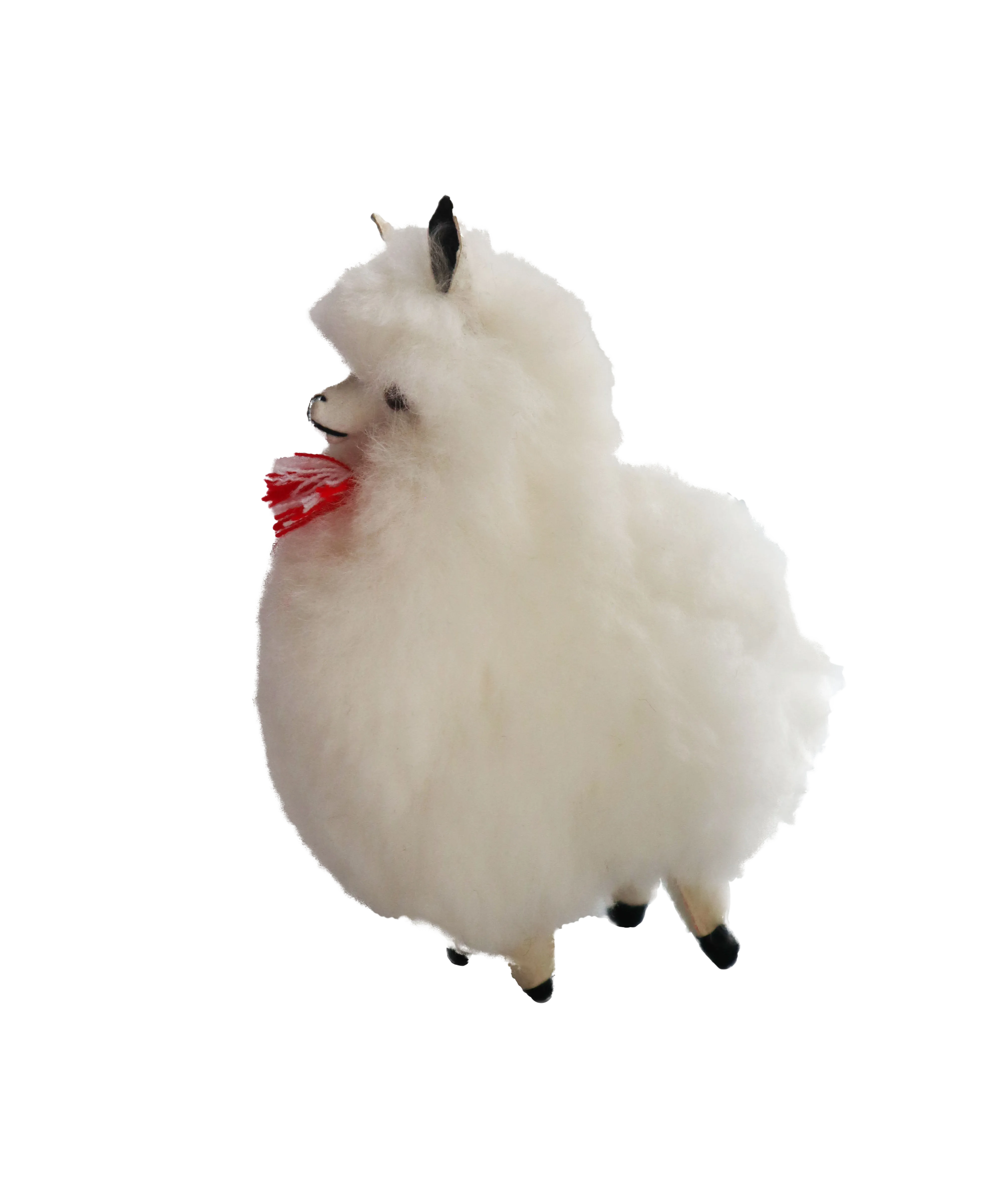 Llama Figurine Real Fur White Color 7 Inch.