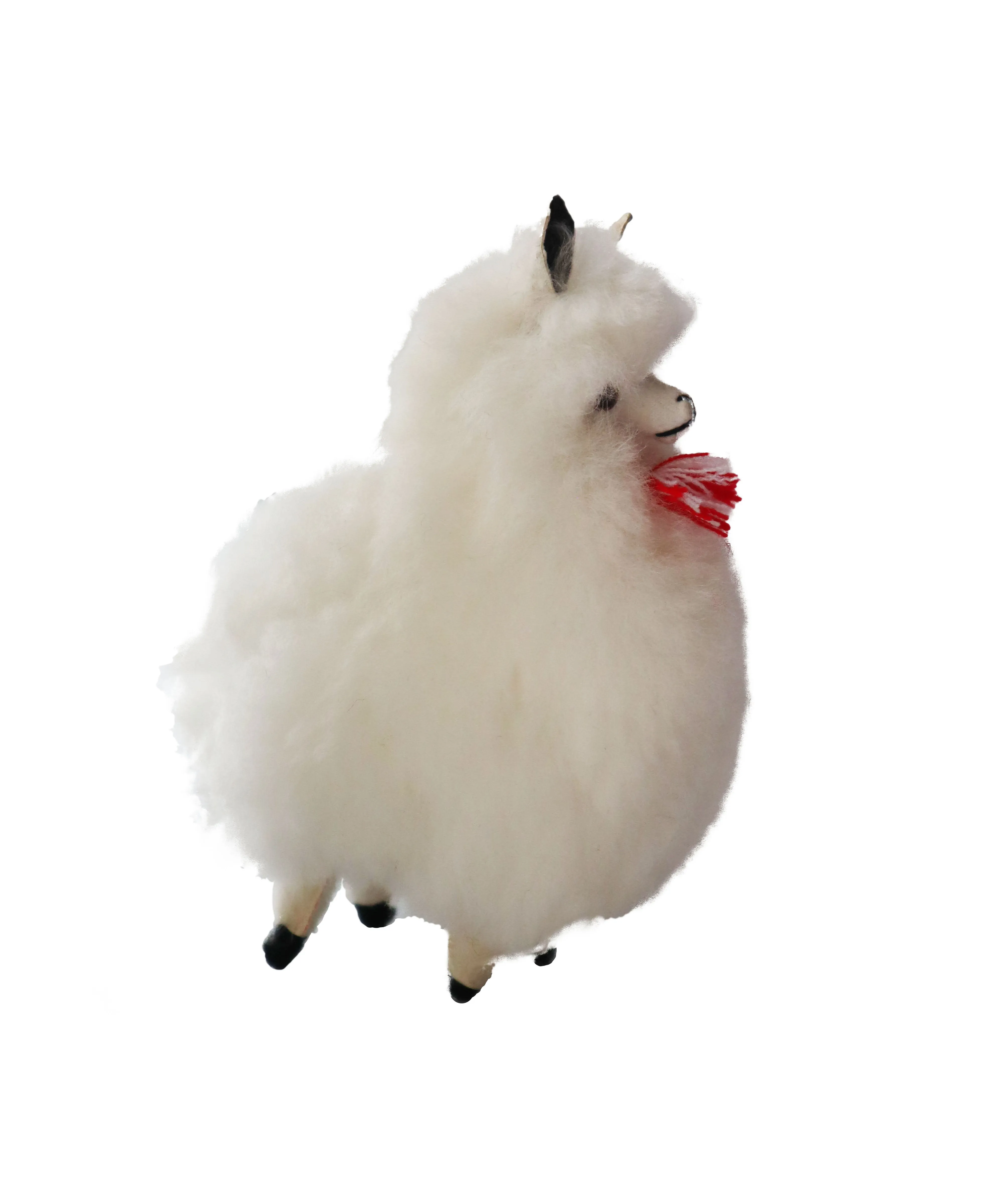 Llama Figurine Real Fur White Color 7 Inch.