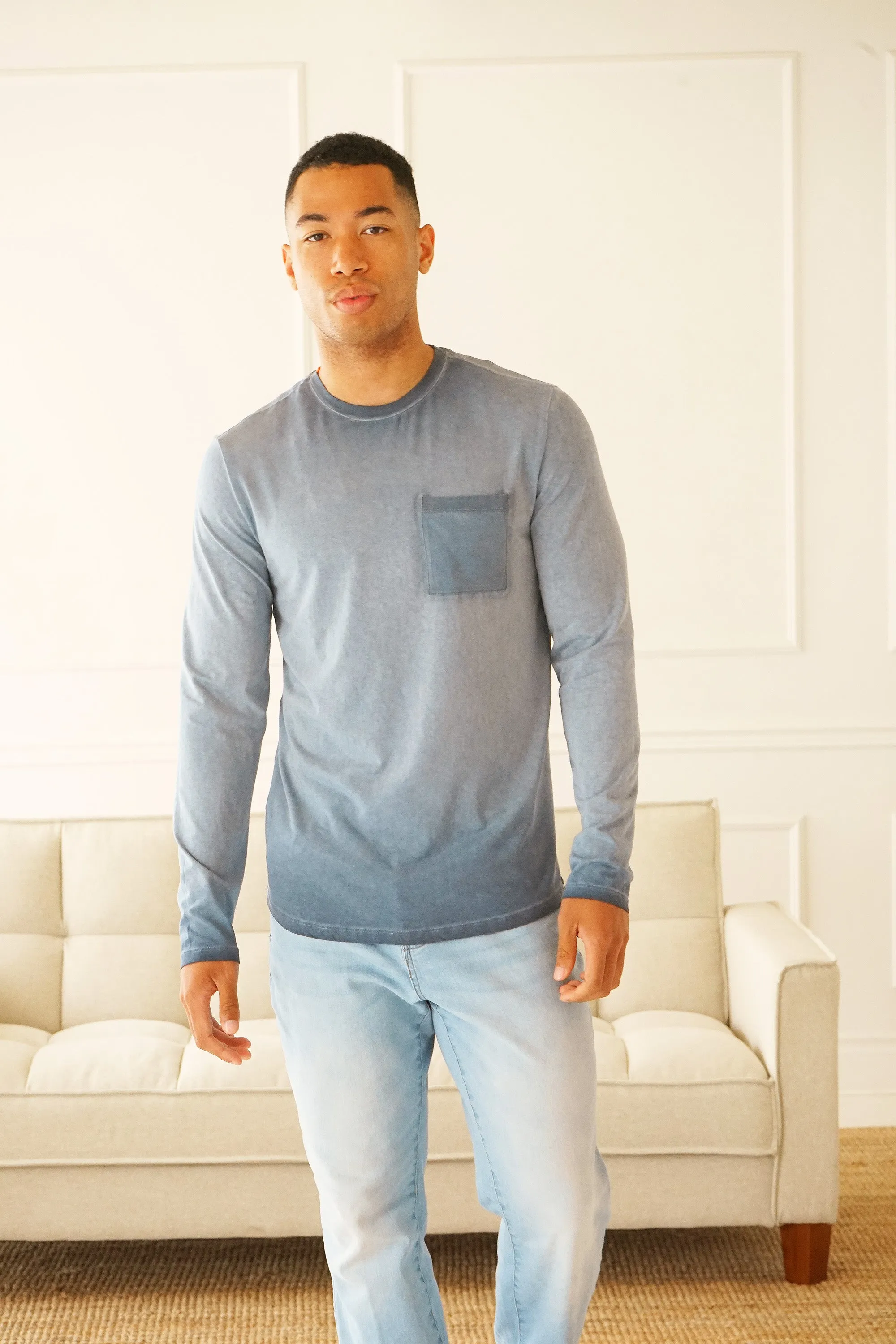Long Beach Oil-Washed Navy Long Sleeve Tee