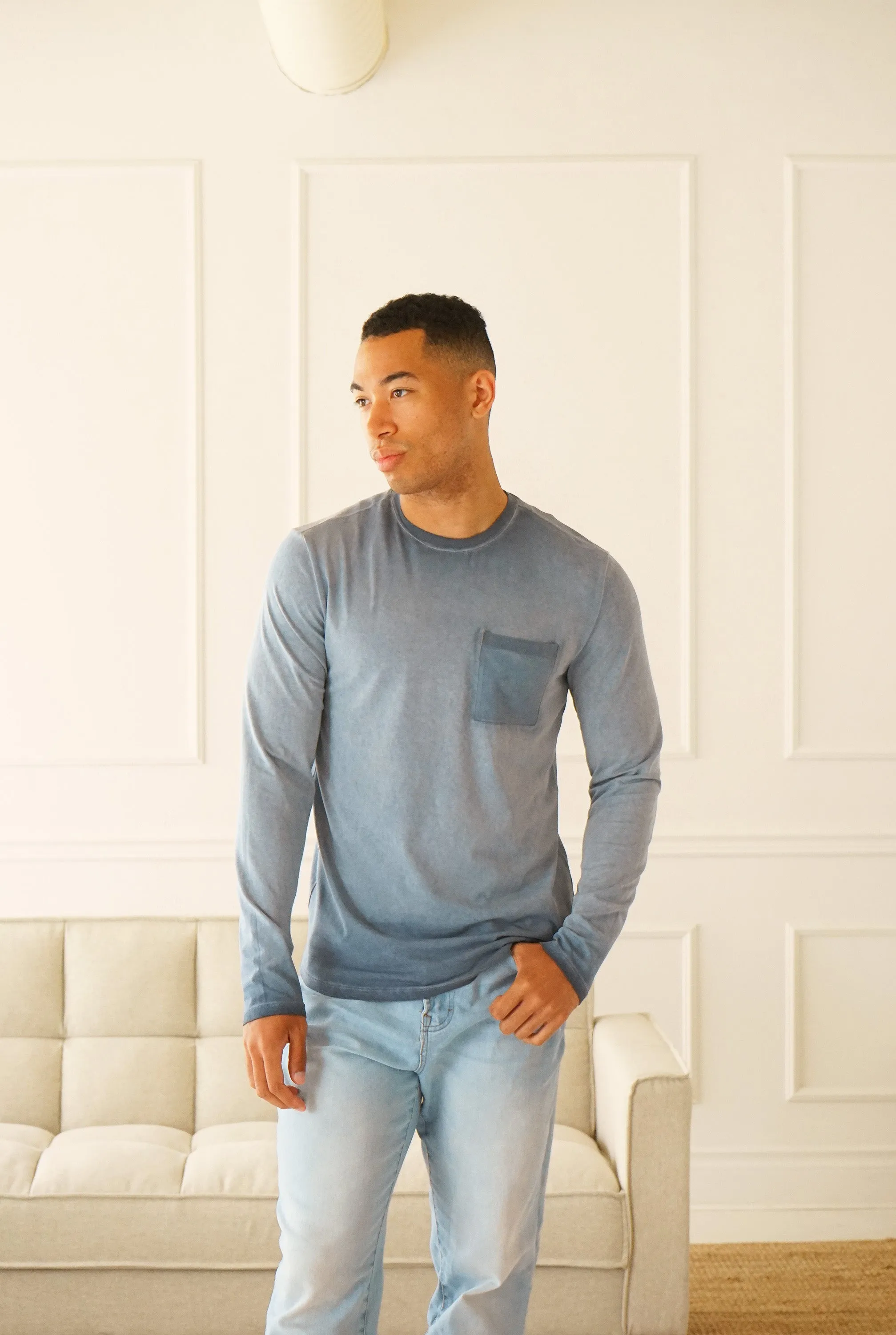 Long Beach Oil-Washed Navy Long Sleeve Tee