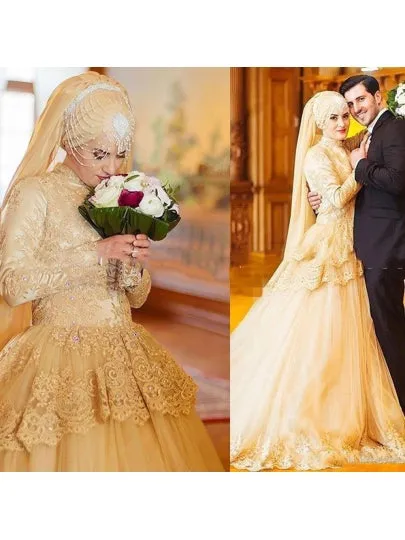 Long Sleeve Lace Muslim Wedding Dress