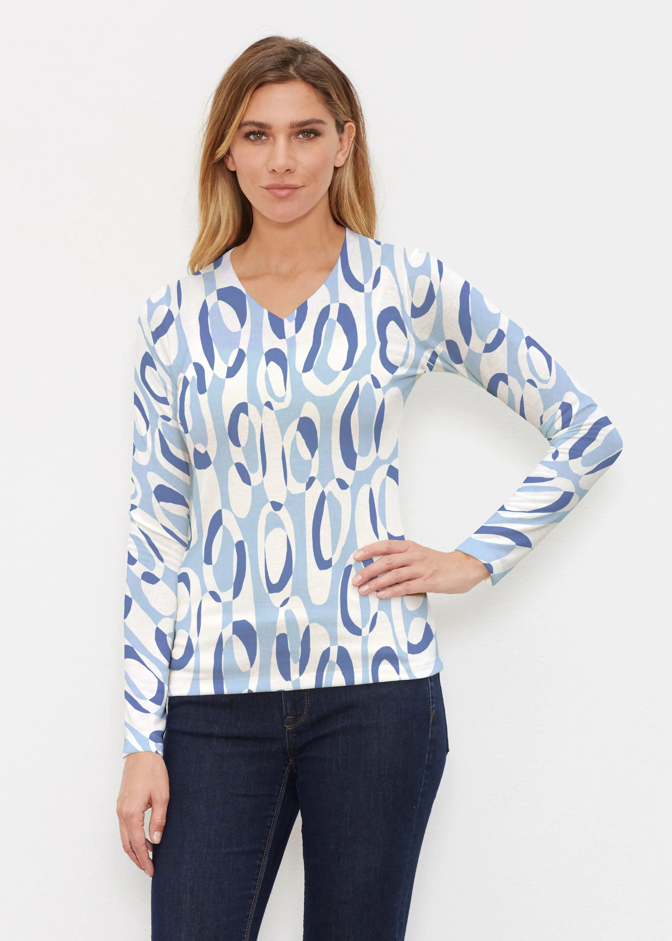 Loop ta Loop Blue (8086) ~ Butterknit Long Sleeve V-Neck Top