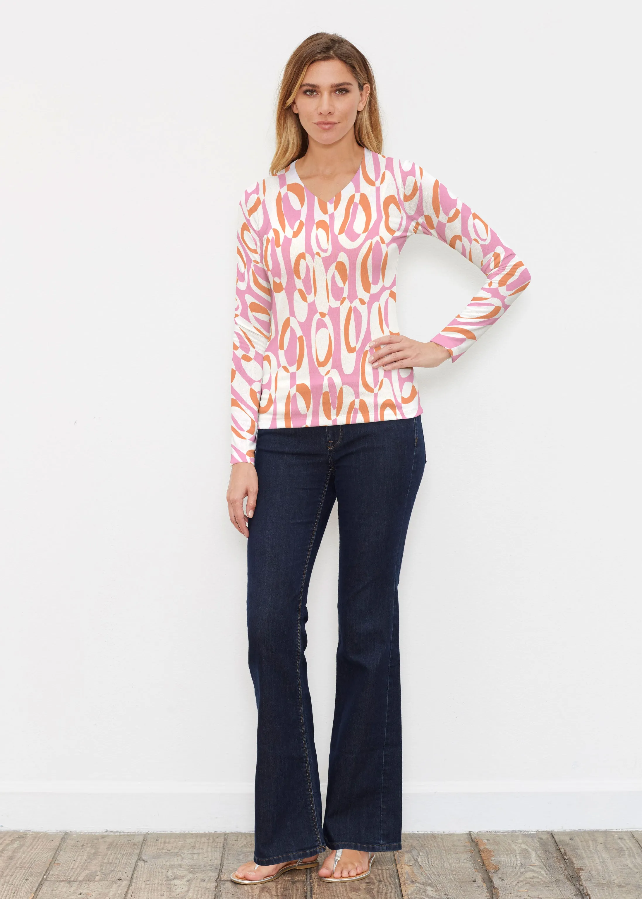 Loop ta Loop Pink (8085) ~ Butterknit Long Sleeve V-Neck Top