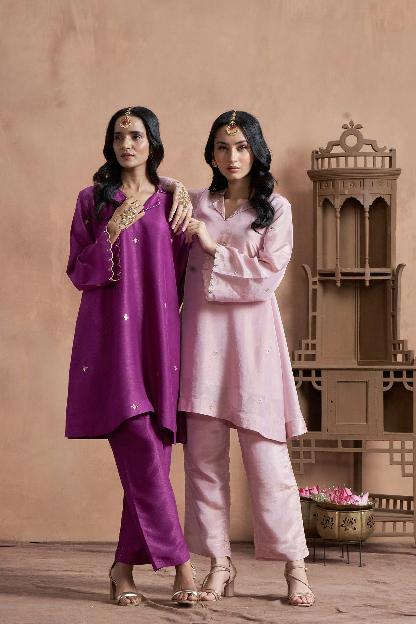 Loose Fitted Purple Muslin Shimmer Co-Ord Set