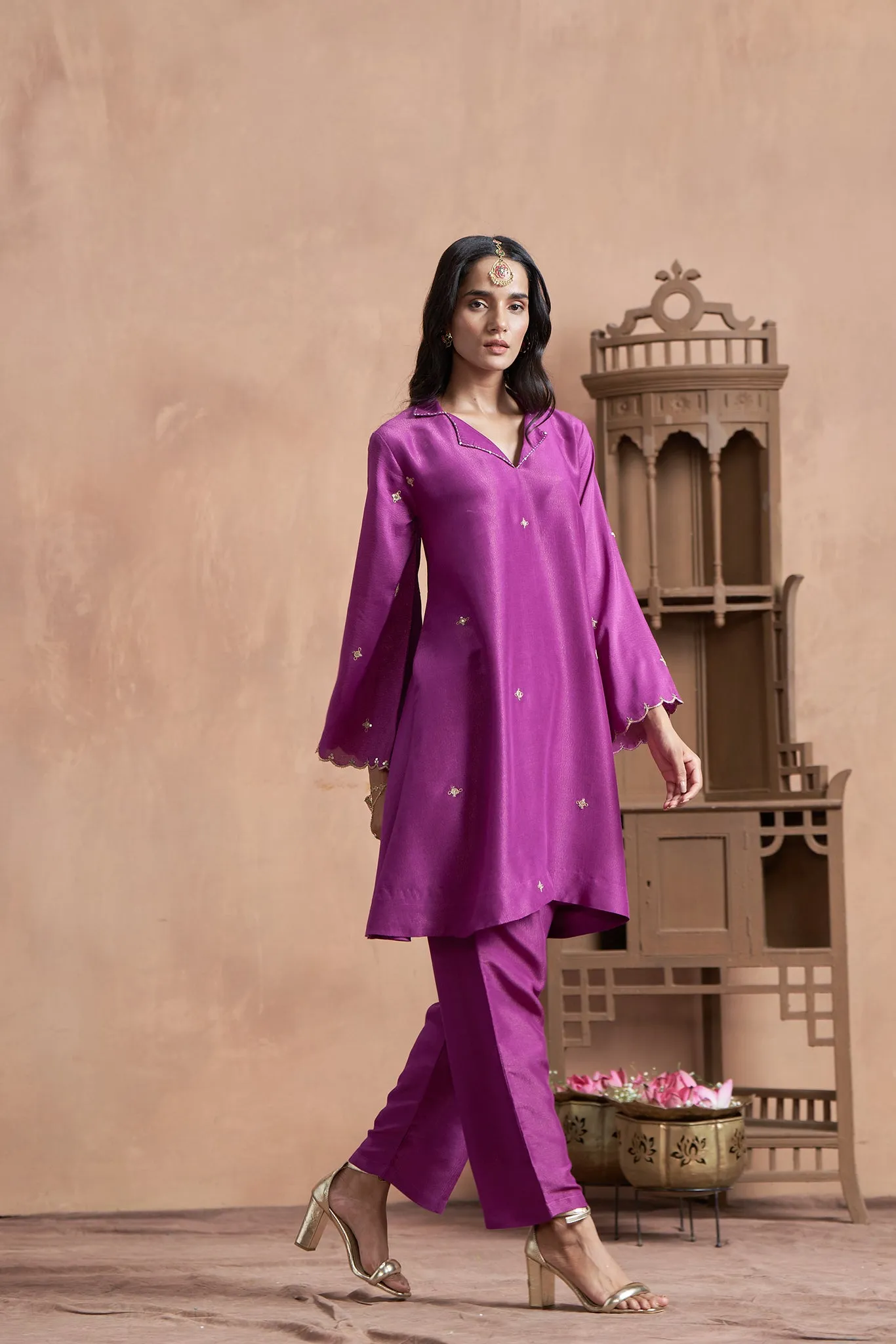 Loose Fitted Purple Muslin Shimmer Co-Ord Set