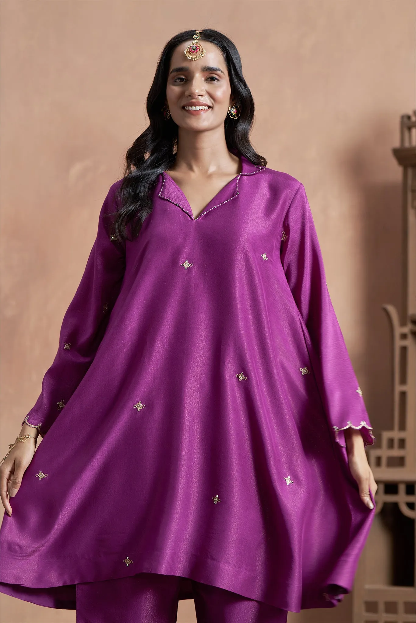Loose Fitted Purple Muslin Shimmer Co-Ord Set