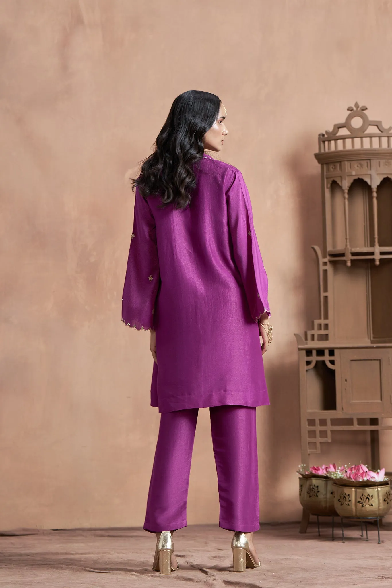 Loose Fitted Purple Muslin Shimmer Co-Ord Set