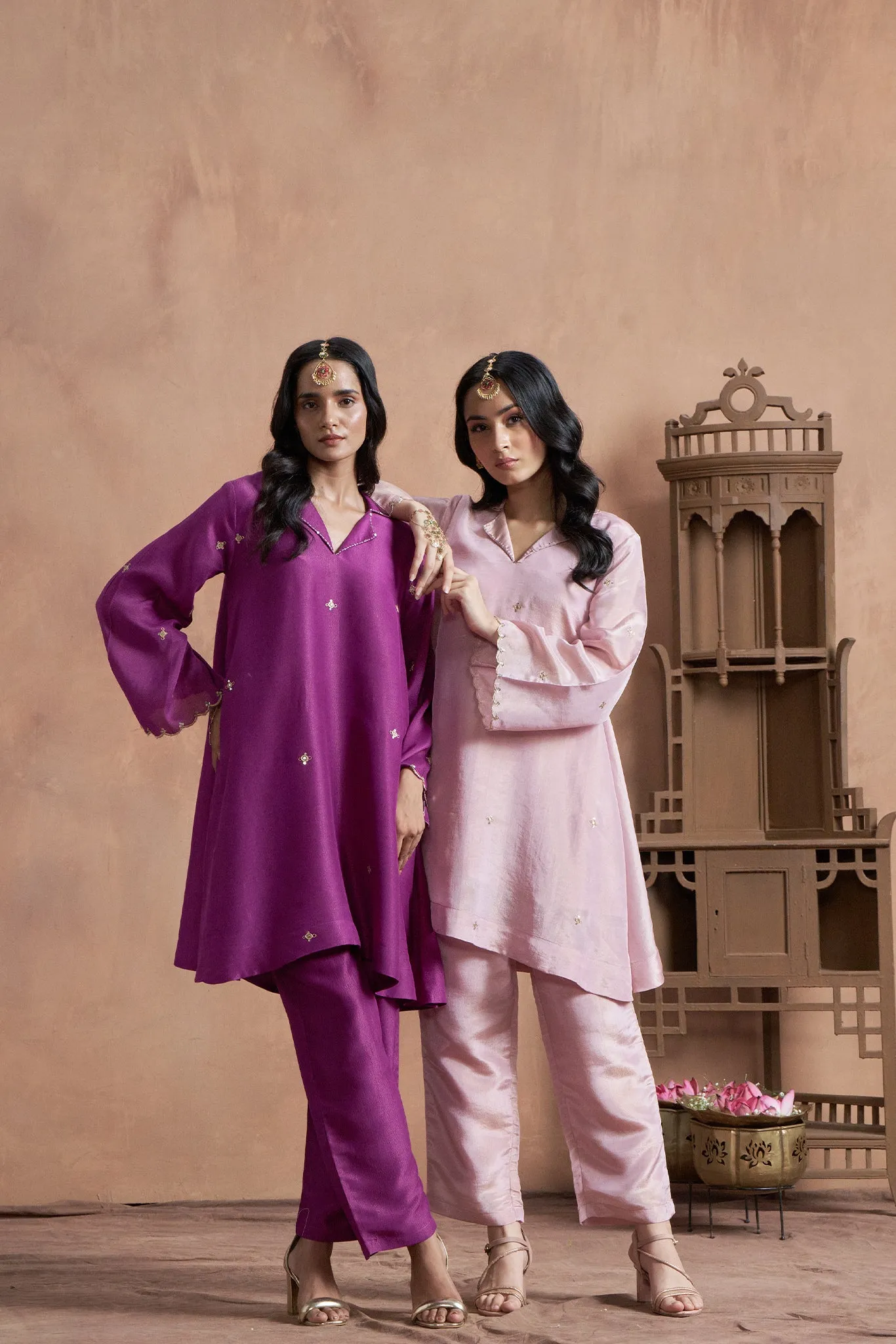 Loose Fitted Purple Muslin Shimmer Co-Ord Set